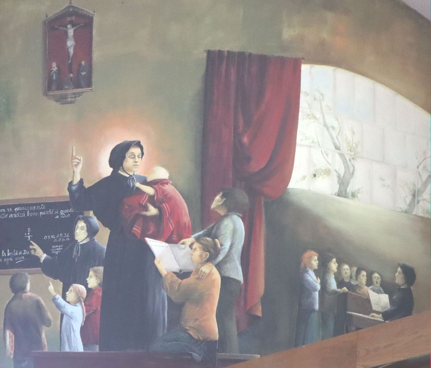 Fresko: Elizabeth Ann als Lehrerin, in der Kirche Santa Eisabetta Anna Seton in Livorno