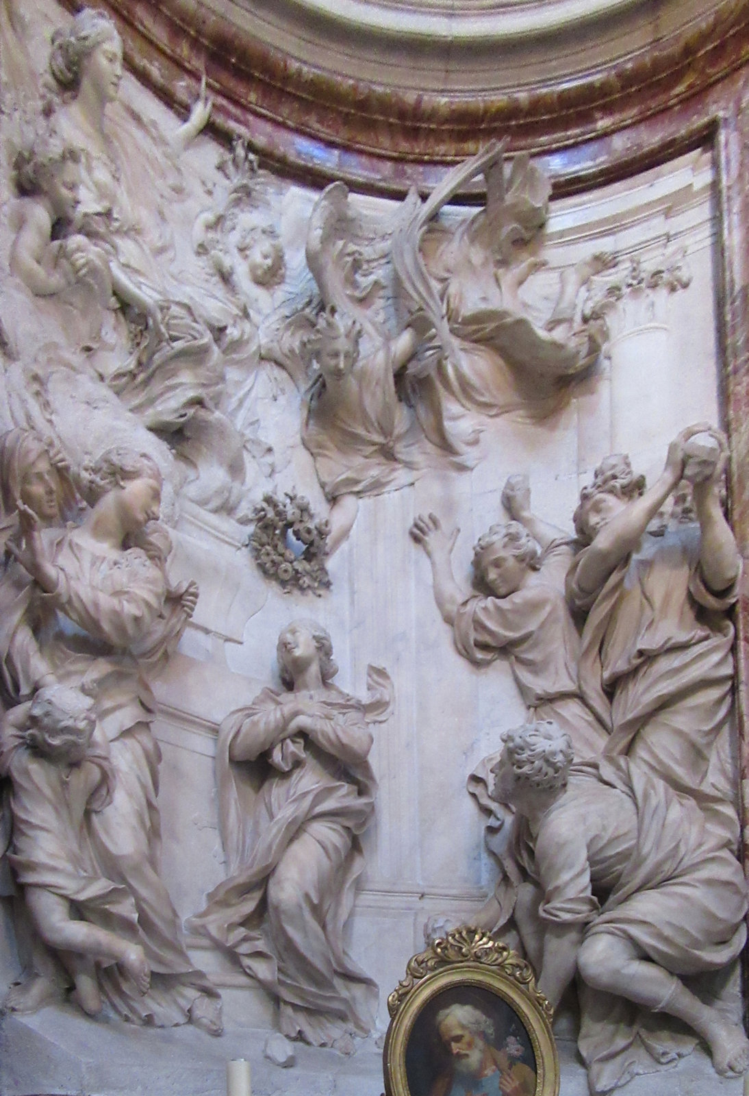 Ercole Ferrata Leonardo Retti: Emerantiana vor Agnes' Grab, die ihr schon das Paradies zeigt, um 1660, in der Kirche Sant'Agnese in Agone in Rom