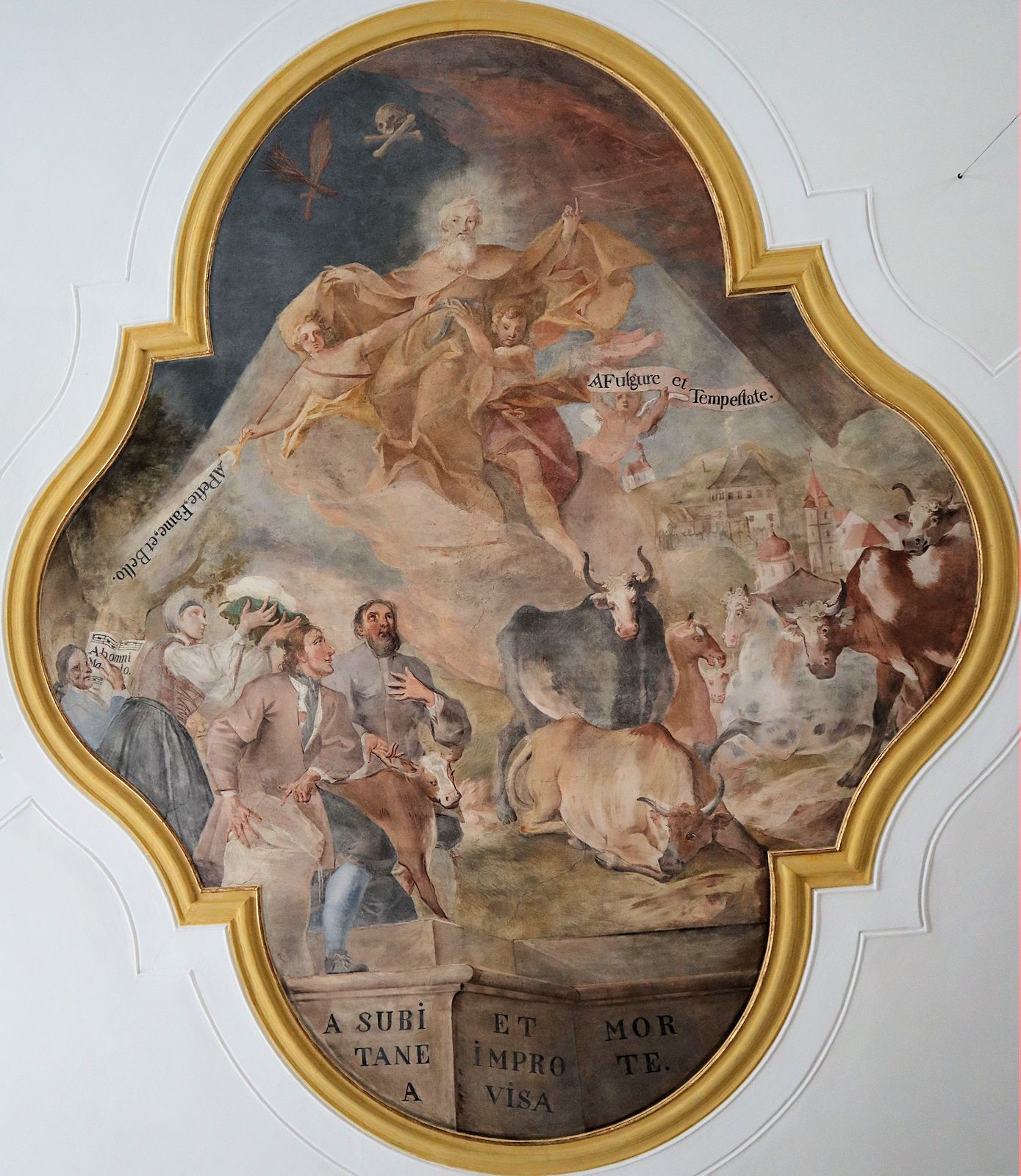 Deckenfresko: Englmar als Viehpatron, 1735, in der ihm geweihten Pfarrkirche in St. Englmar
