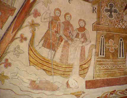 Kalkmalerei: Der ermordete Erik, um 1300, St.-Bendts-Kirche in Ringsted