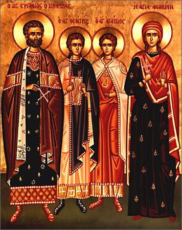 Griechische Ikone: Eustachius und seine Familie
