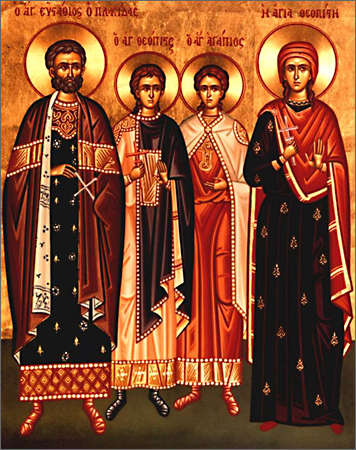 Griechische Ikone: Eustachius und seine Familie