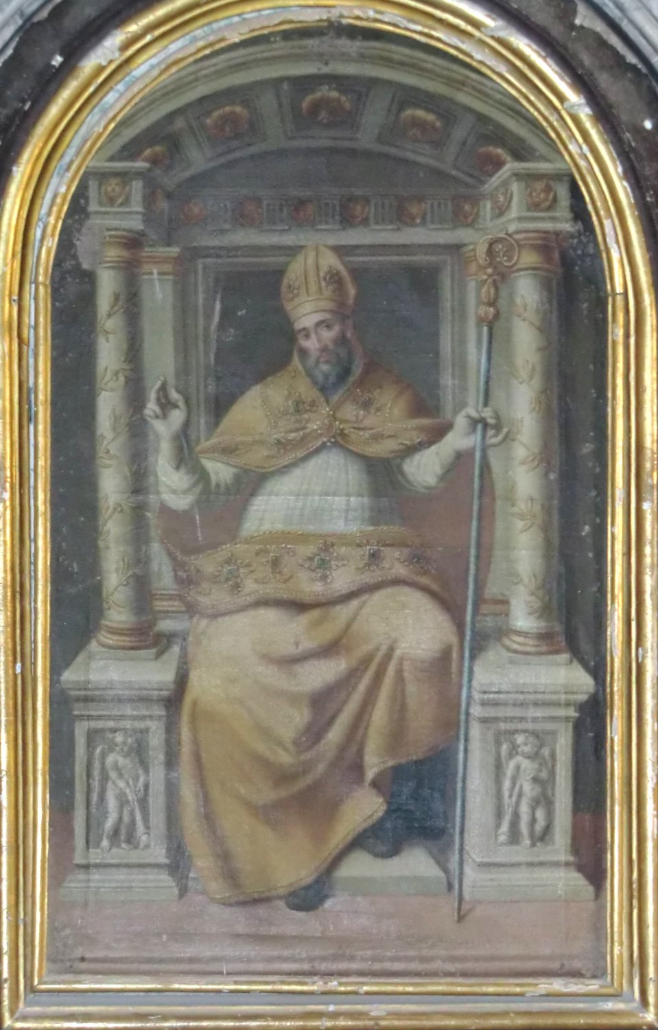 Bild über dem Sarg von Exuperantius, in der nach ihm benannten Kirche in Cingoli