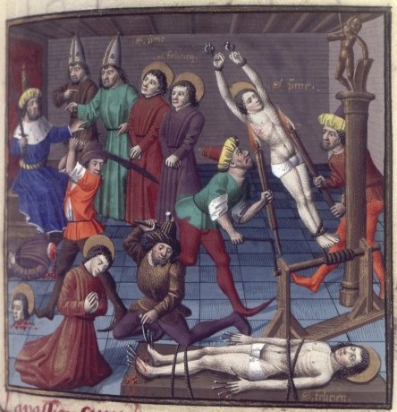 Buchmalerei: Martyrium von Felicianus und Primus, aus: Vincentius Bellovacensis, Speculum historiale, 15. Jahrhundert, Paris