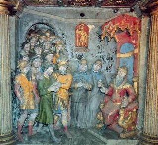 Altarbild in der Kirche Sainte Félicité in Montagny in der Picardie in Frankreich, um 1560: Felicitas wird mit ihren Söhnen vor Publius gebracht