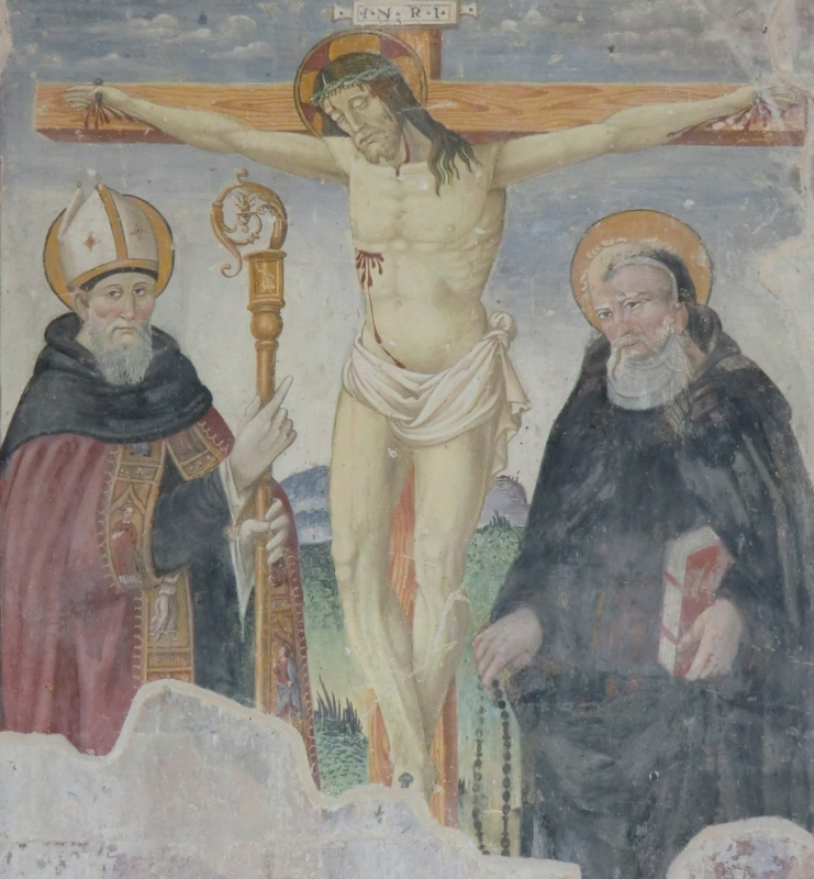 Giuseppe Maria Franciosi di Antrodoco (?): Felix (links) und ein Augustiner vor dem Kruzifix, 1671, im Kloster San Felice bei Giano