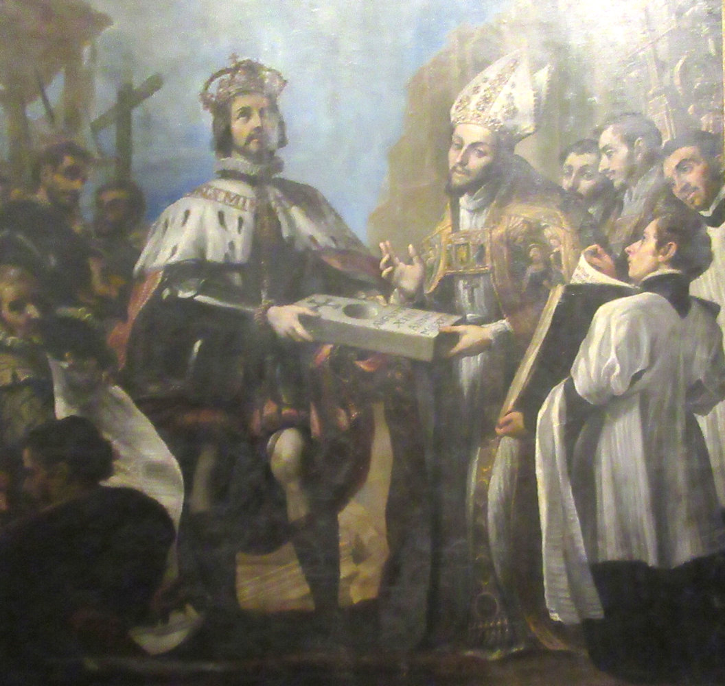 König Ferdinand legt 1226 den Grundstein zur neuen Kathedrale in Toledo, 1671, in der Sakristei der Kathedrale in Toledo