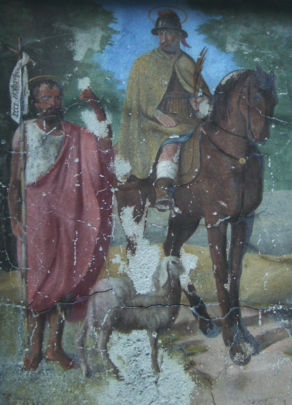 Wandbild: Fidelis und Johannes der Täufer (links), in der Kirche in Samolaco-Era