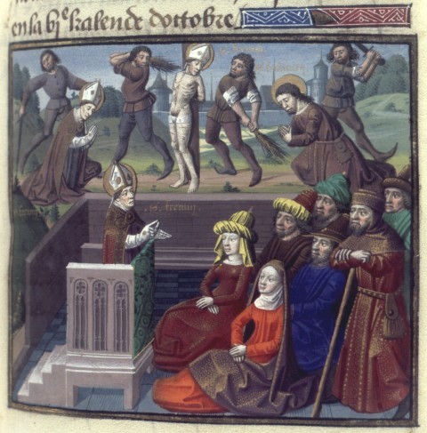 Buchmalerei: Martyrium von Firminus, aus: Vincentius Bellovacensis, Speculum historiale, 15. Jahrhundert, Paris