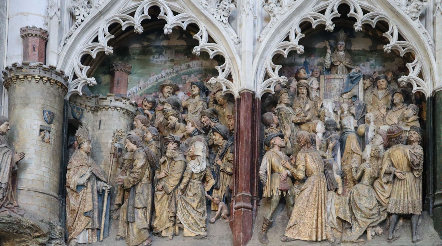 Holzrelief: Firminus' Geschichte, 1495, in der Kathedrale in Amiens