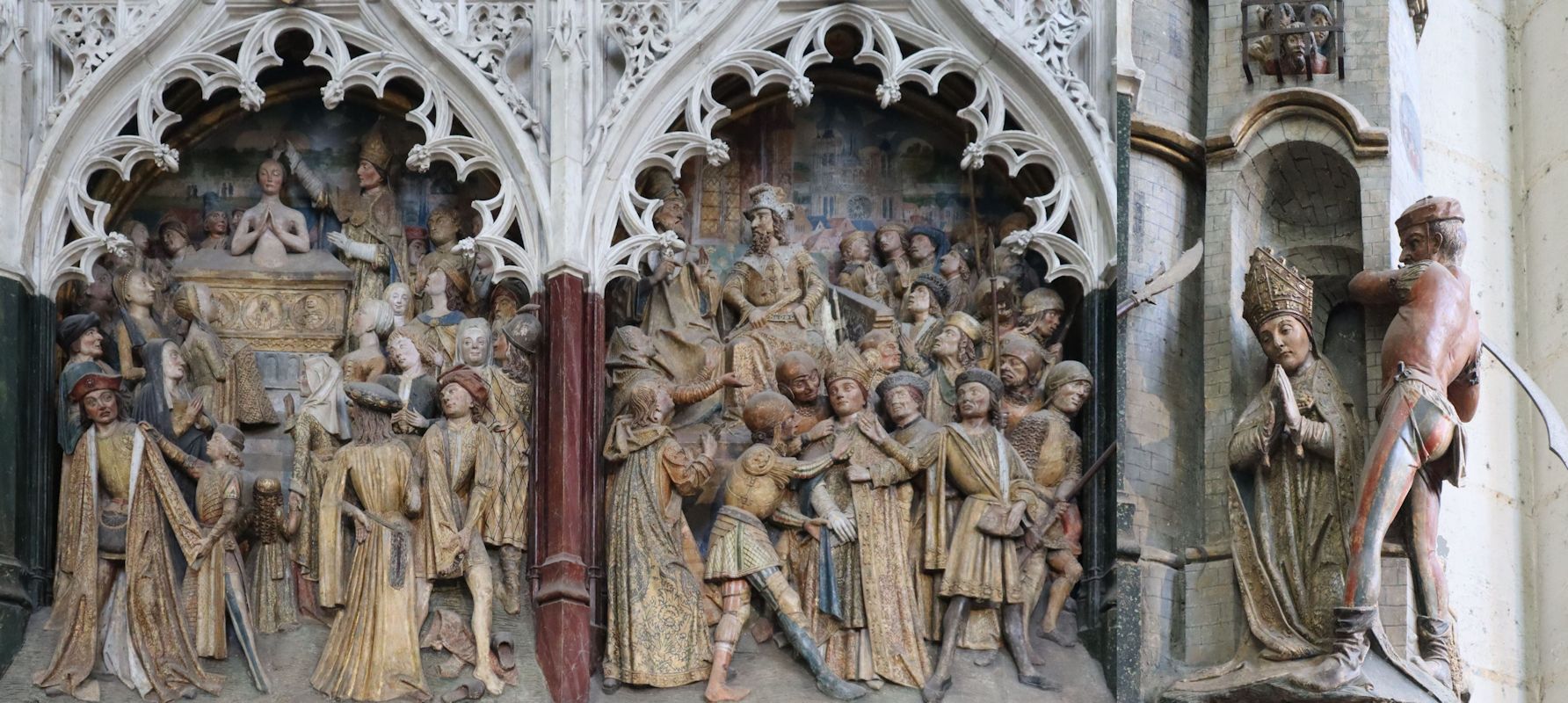 Holzrelief: Firminus' Geschichte, 1511, in der Kathedrale in Amiens