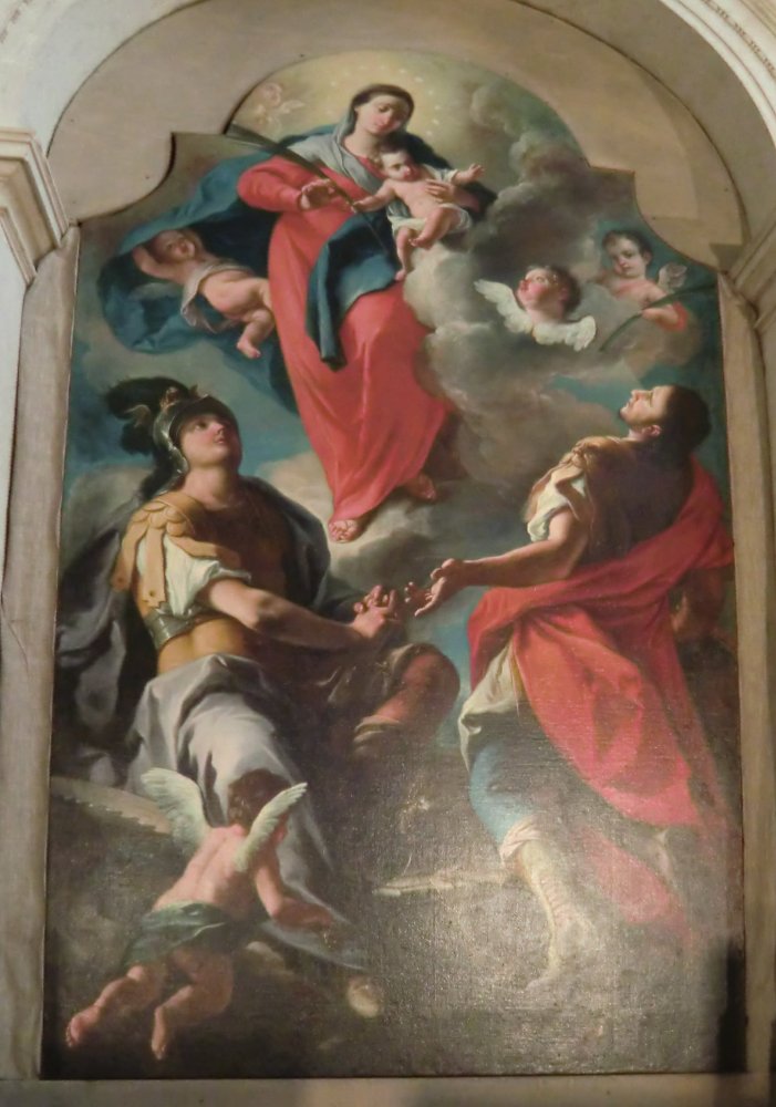 A. Elenetti: Firmus und Rusticus mit Maria, 18. Jahrhundert, Altarbild in der Kirche San Fermo in Verona