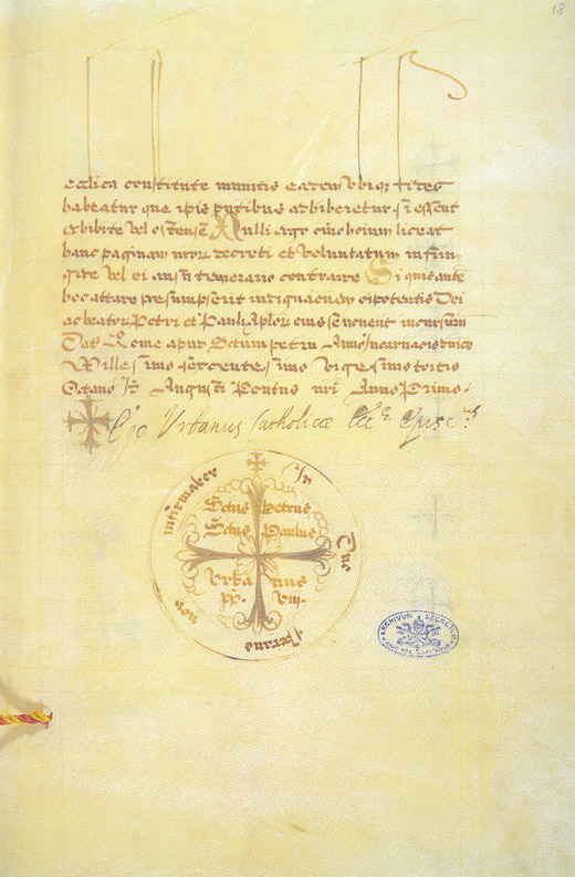 Urkunde zur Heiligsprechung von Franz Xaver, ausgestellt ein Jahr nach der Kanonisation durch Papst Gregor XV. von dessen Nachfolger, Papst Urban VIII.