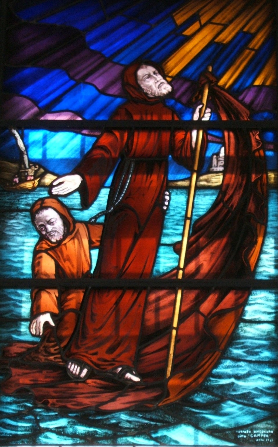 Glasfenster: Franz' Seefahrt, im Santuario San Francesco in Paola