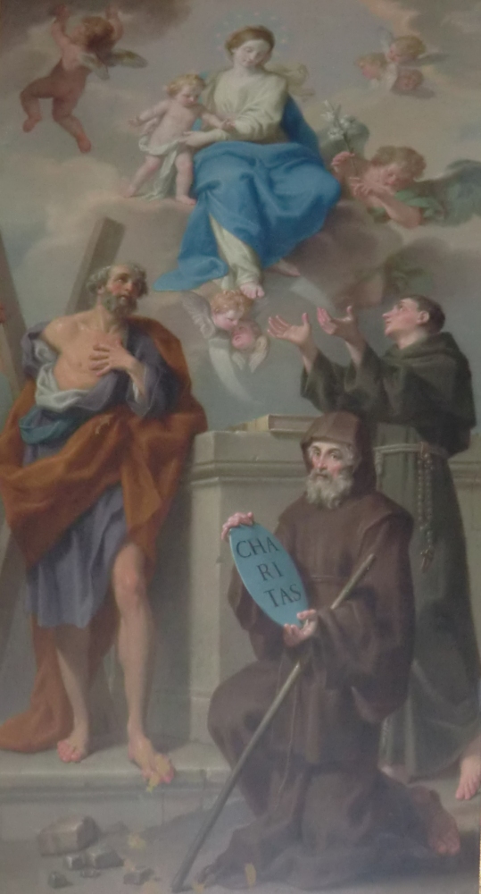 Gaetano Gandolfi: Maria mit Andreas (links), Antonius von Padua (ganz rechts) und Franz, um 1793, im Dom in Spoleto