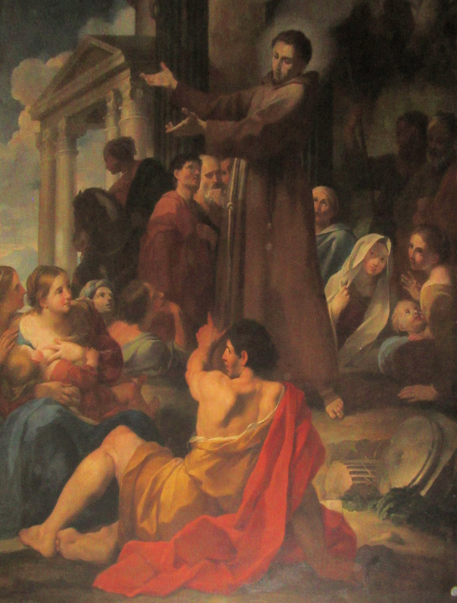 Luigi Garz: Franziskus predigt den Verzicht auf weltliche Güter (Ausschnitt), 1695/96, in der Kirche San Silvestro in Capite in Rom