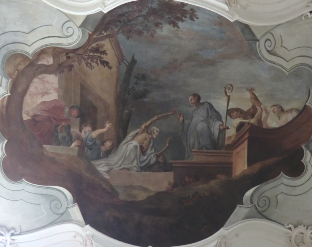 Franz Joseph Spiegler: Fridolin holt den toten Urso aus dem Grab, Fresko, 1753, im Fridolinsmünster in Bad Säckingen