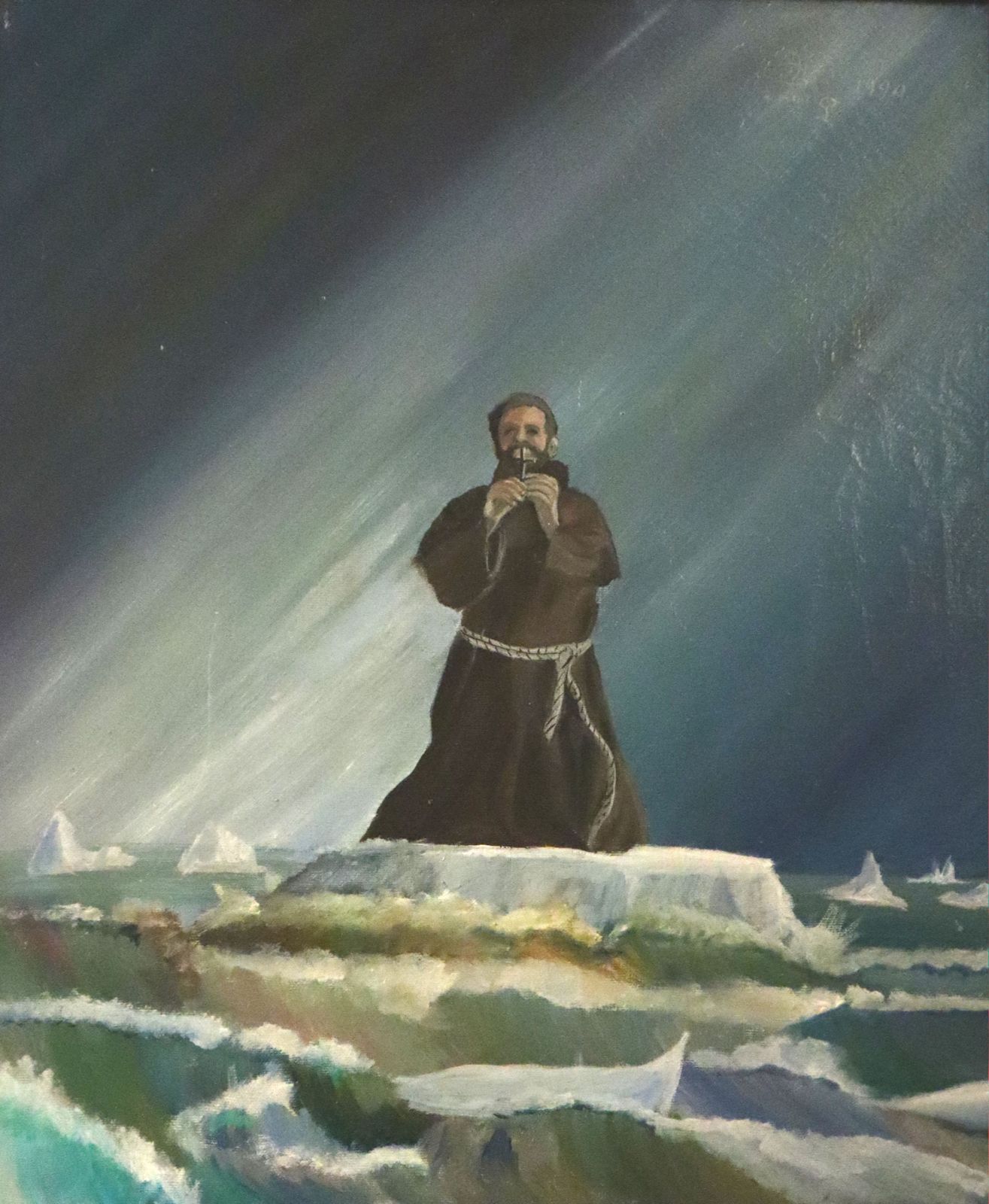 Luc Vandenbroucque: Friedrich überquert wundersamer Weise nahe Québec den Sankt-Lorenz-Strom, 1989, in der Pfarrkirche in Ghyvelde