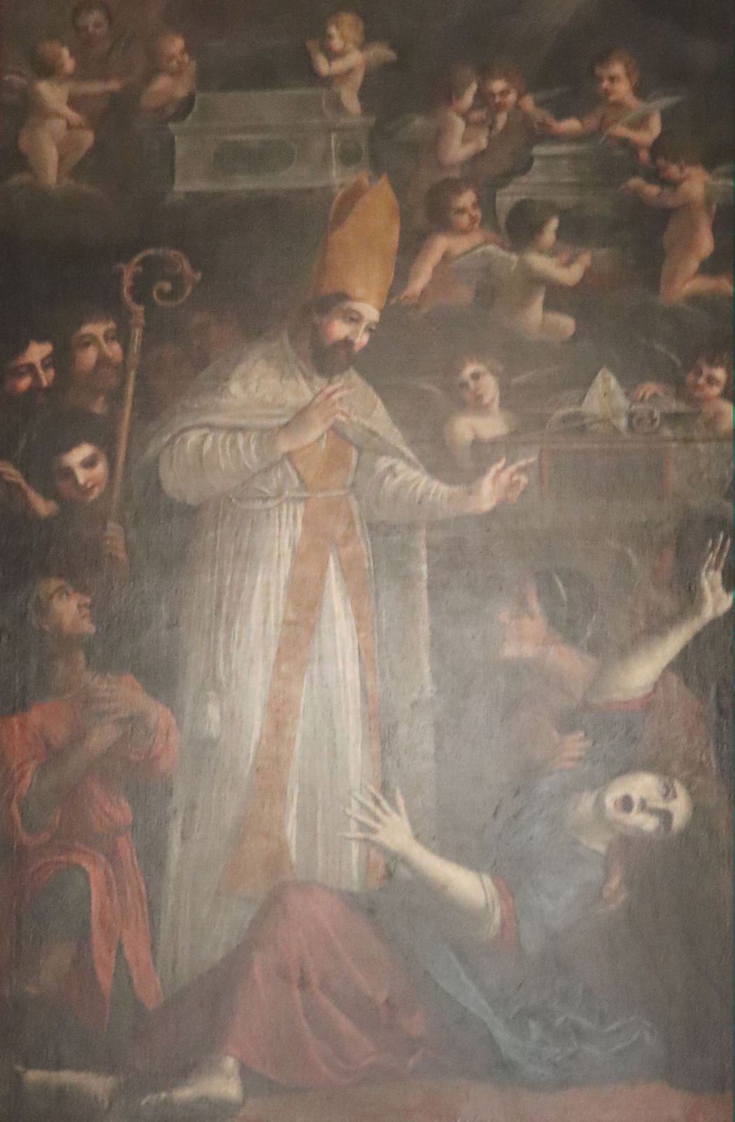NN: Frigidian befreit eine Besessene von Dämonen, Altarbild, um 1750, in der Kirche San Frediano in Pisa