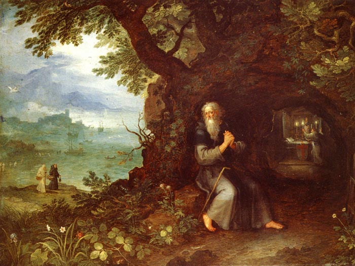 Jan Brueghel der Ältere: Landschaft mit Fulgentius, um 1595, in der Pinacoteca Ambrosiana in Mailand