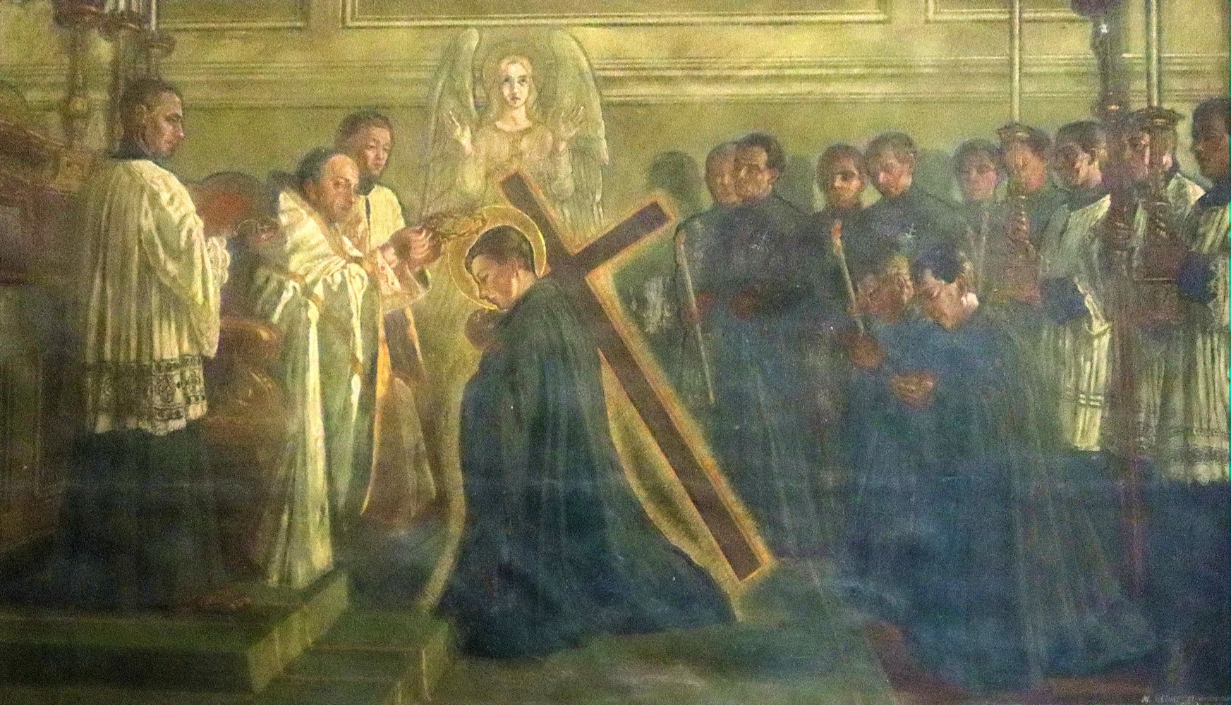 Gabriel von der schmerzensreichen Jungfrau bei der Einsegnung, Fresko in der Klosterkirche Madonna della Quercia in Morrovalle