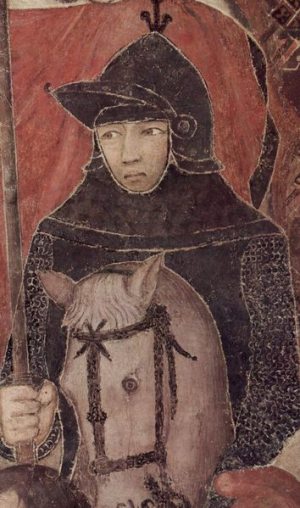 Ambrogio Lorenzetti (ca 1290-1348): Galganus (1338-40), i Rådssalen for de ni i Palazzo Pubblico i Siena © Joachim Schäfer – Ökumenisches Heiligenlexikon