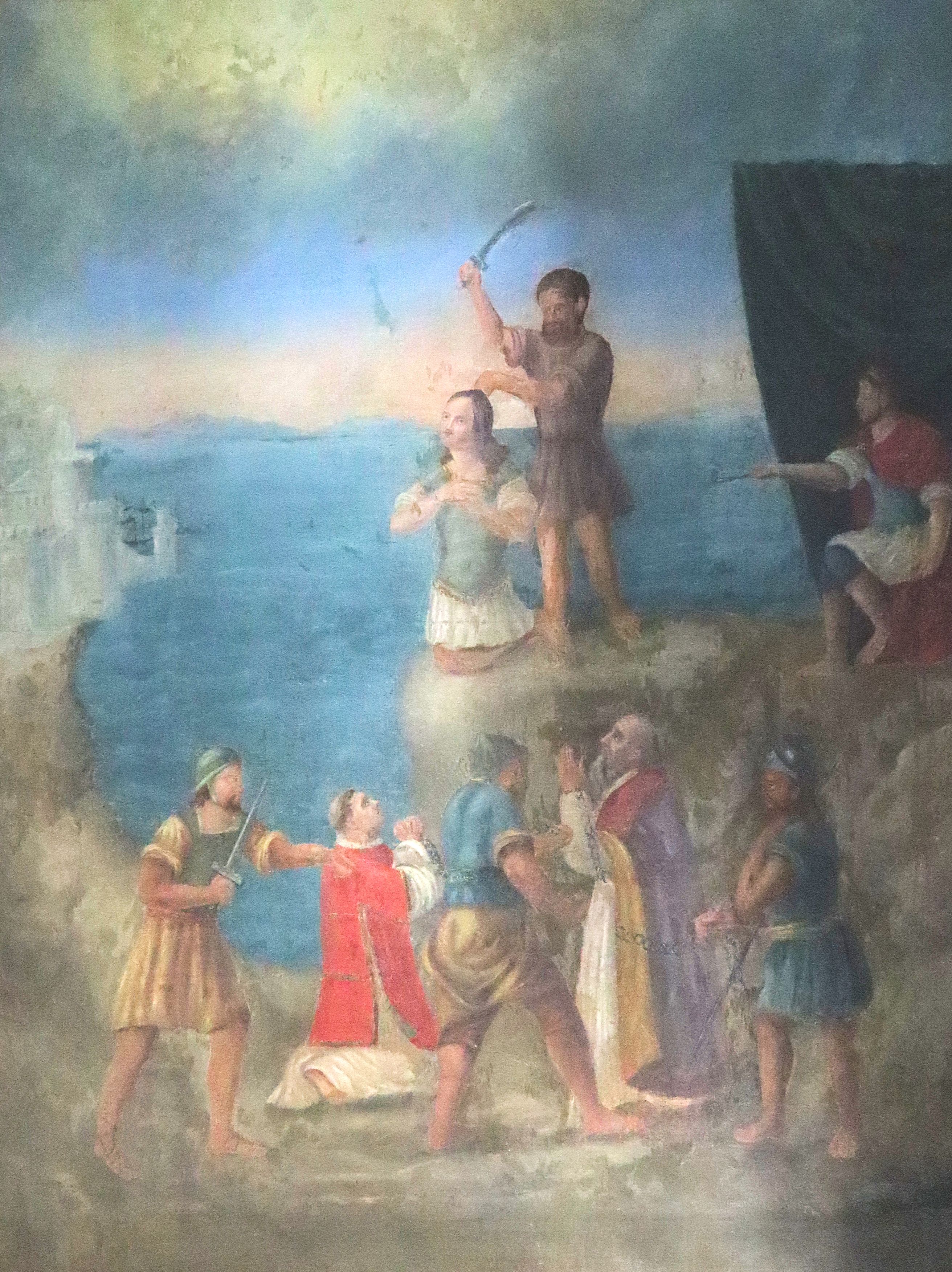 Gemälde: Martyrium von Gavinus mit Januarius (links) und Protus (rechts), in der Basilika San Gavino in Porto Torres