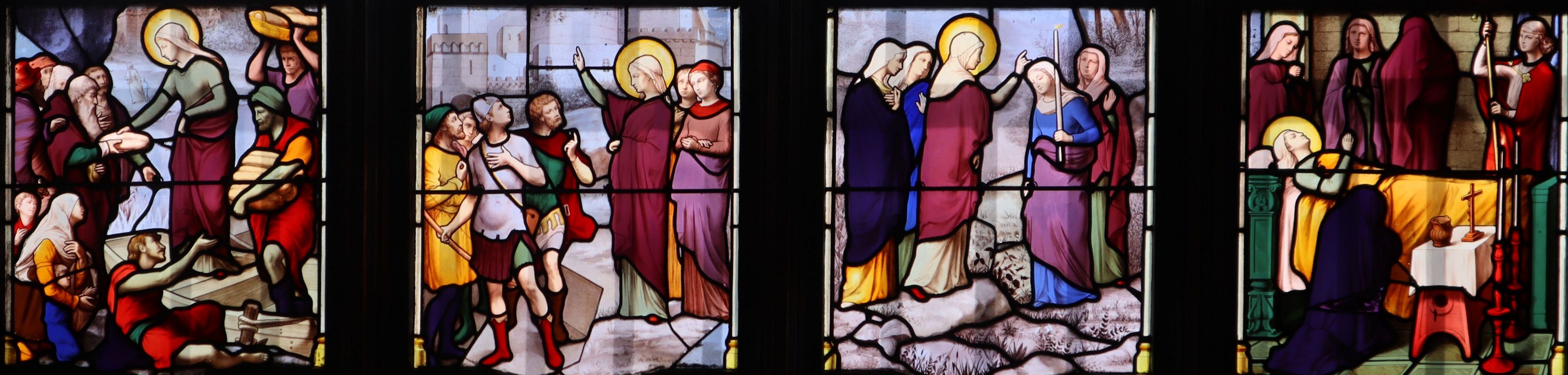 Riquier und Steinheil: Szenen aus Genovevas Leben, Glasfenster, 1868 bis 1877, in der Kirche Saint-Étienne-du-Mont in Paris