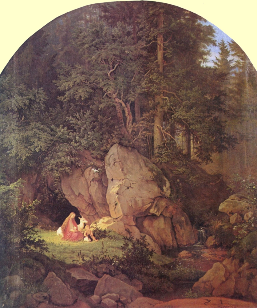 Adrian Ludwig Richter: Genoveva in der Waldeinsamkeit, 1841, in der Kunsthalle in Hamburg