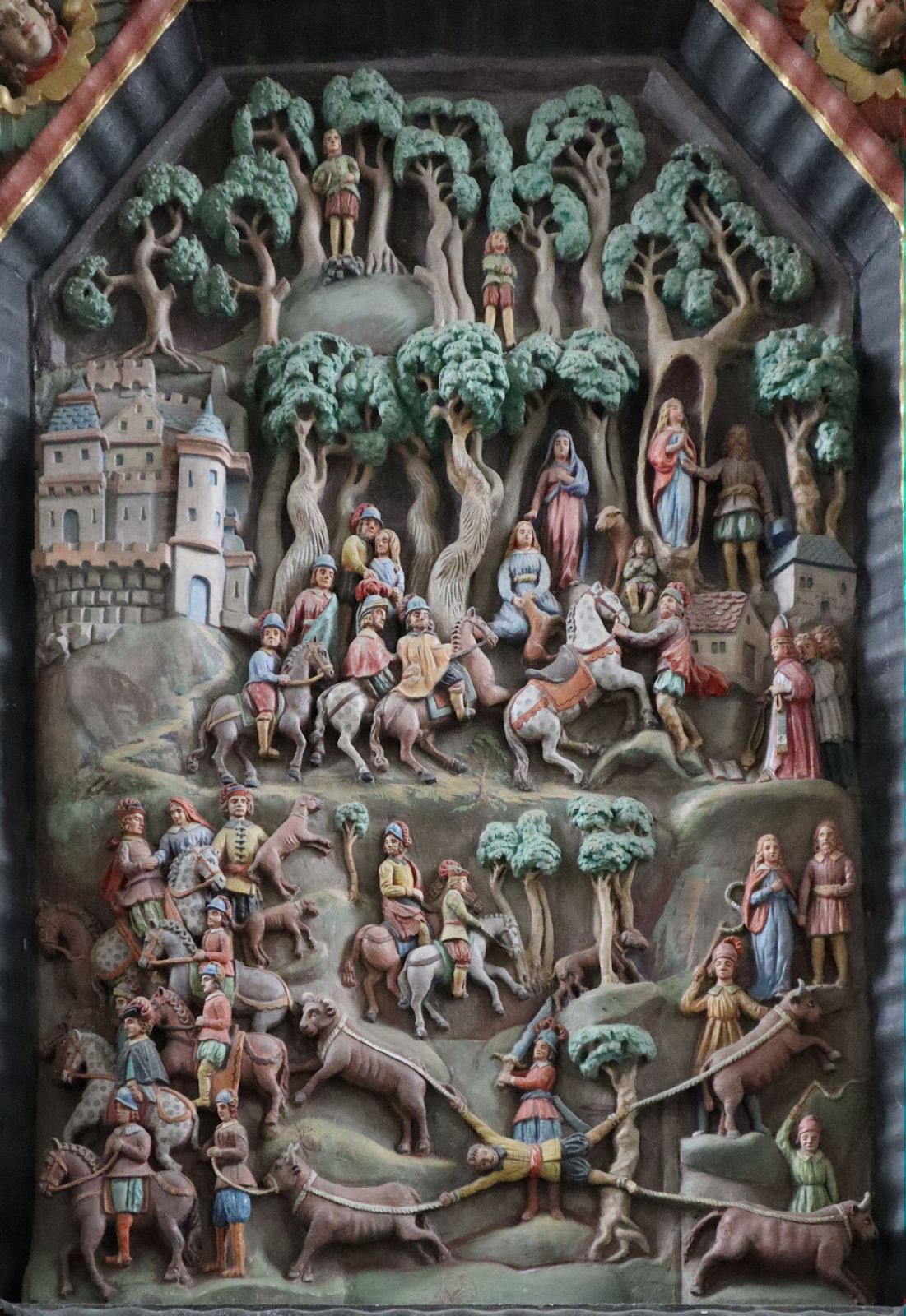 Altarrelief: die Genoveva-Legende, 1664, in der Kapelle Fraukirche