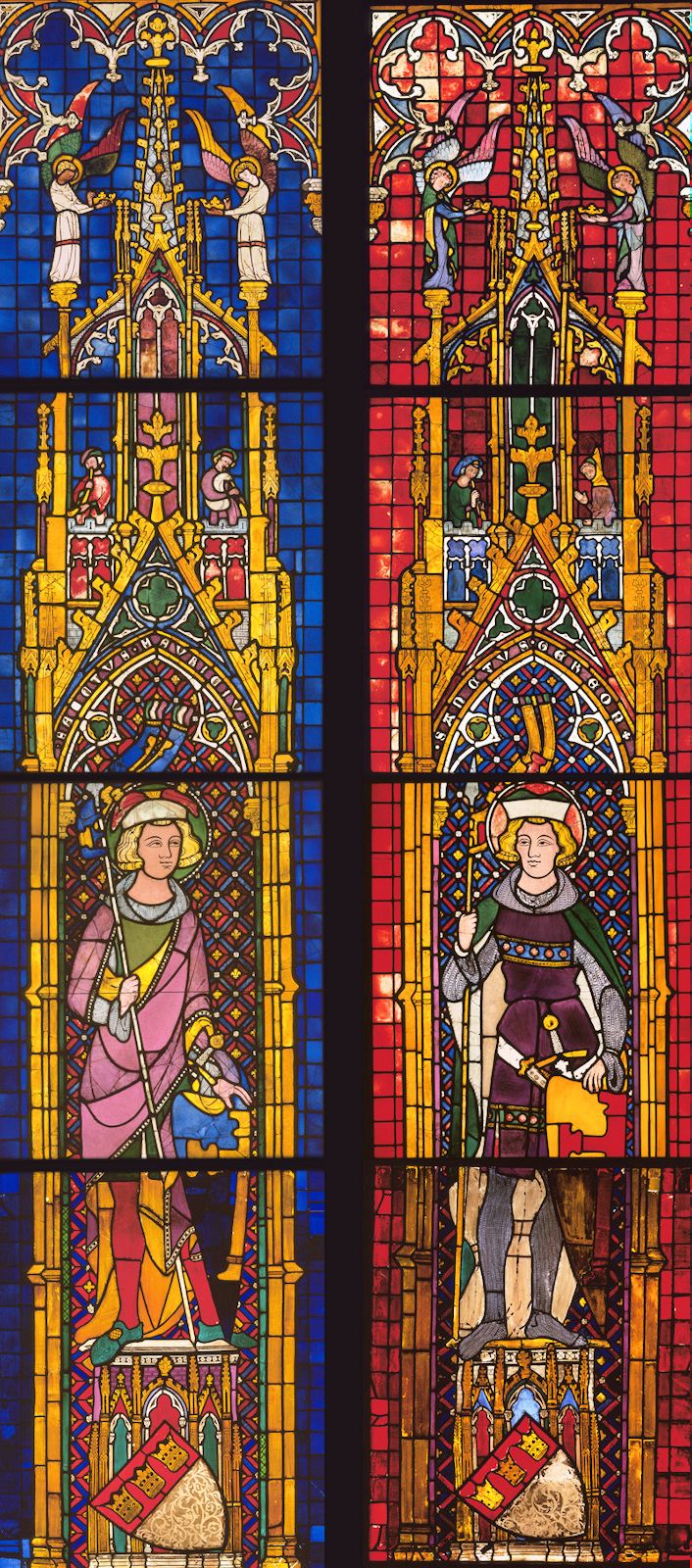 Glasfenster: Gereon (links) und Mauritius, um 1335, im Kölner Dom