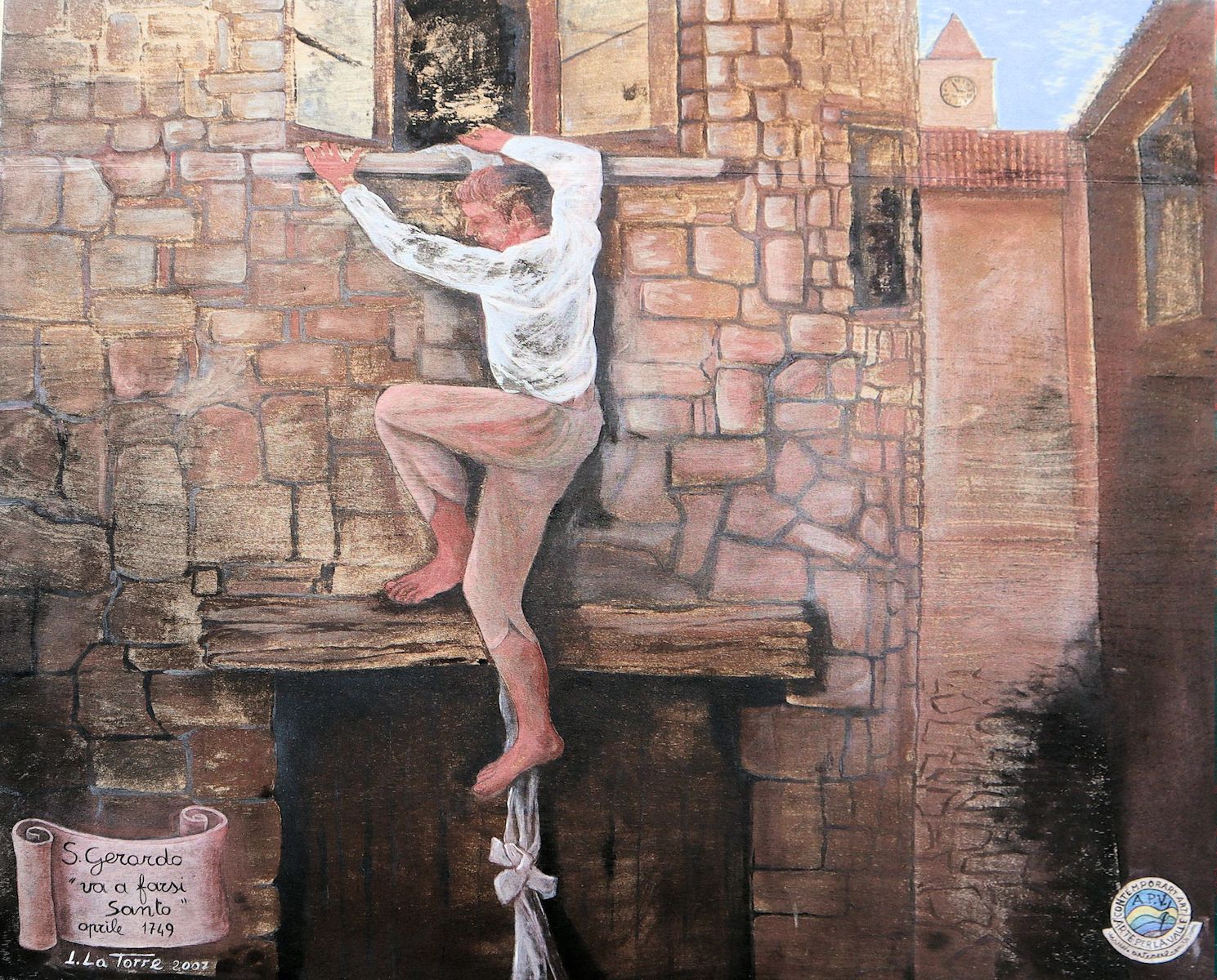 Wandbild: Gerhard flieht von zuhause, am Geburtshaus in Muro Lucano