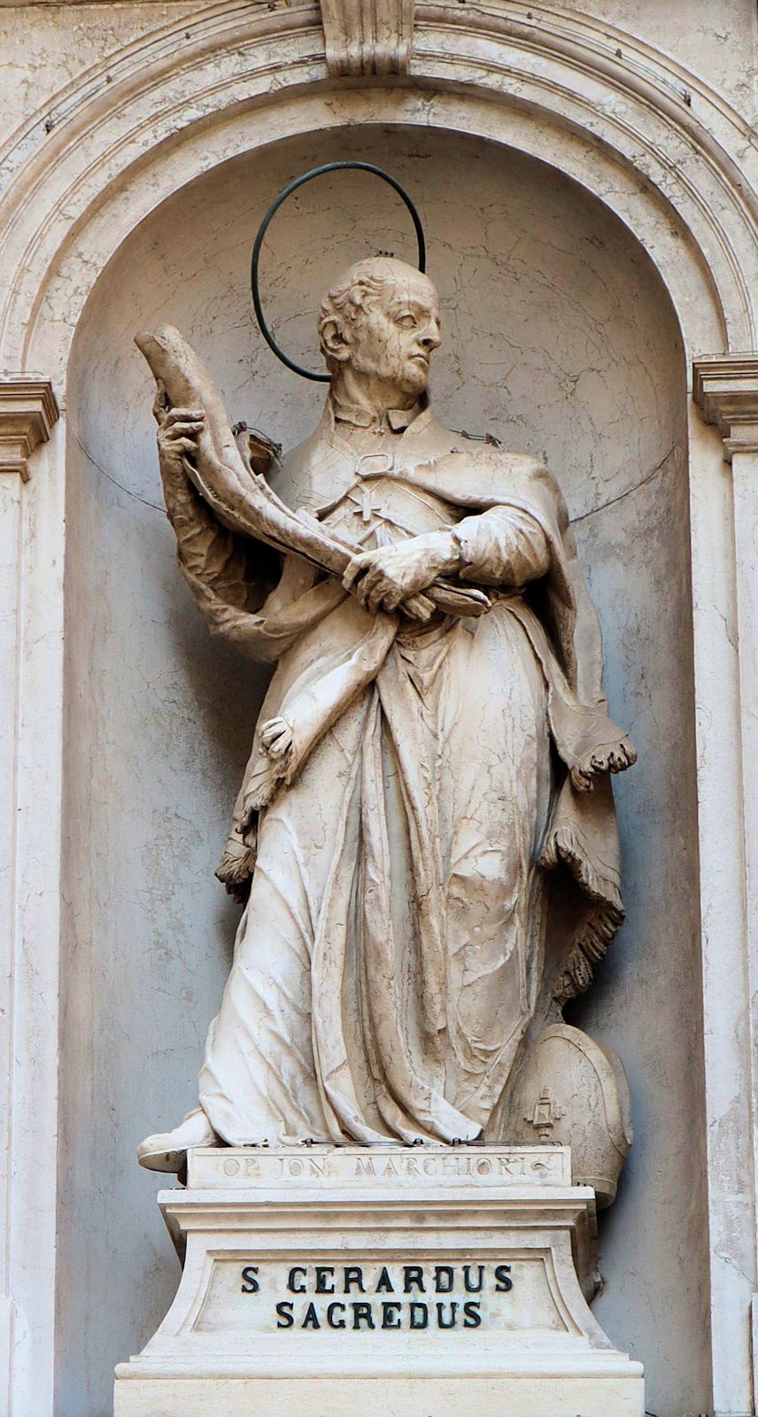 Giovanni Marchiori: Marmorstatue, 18. Jahrhundert, an der Kirche San Rocco in Venedig