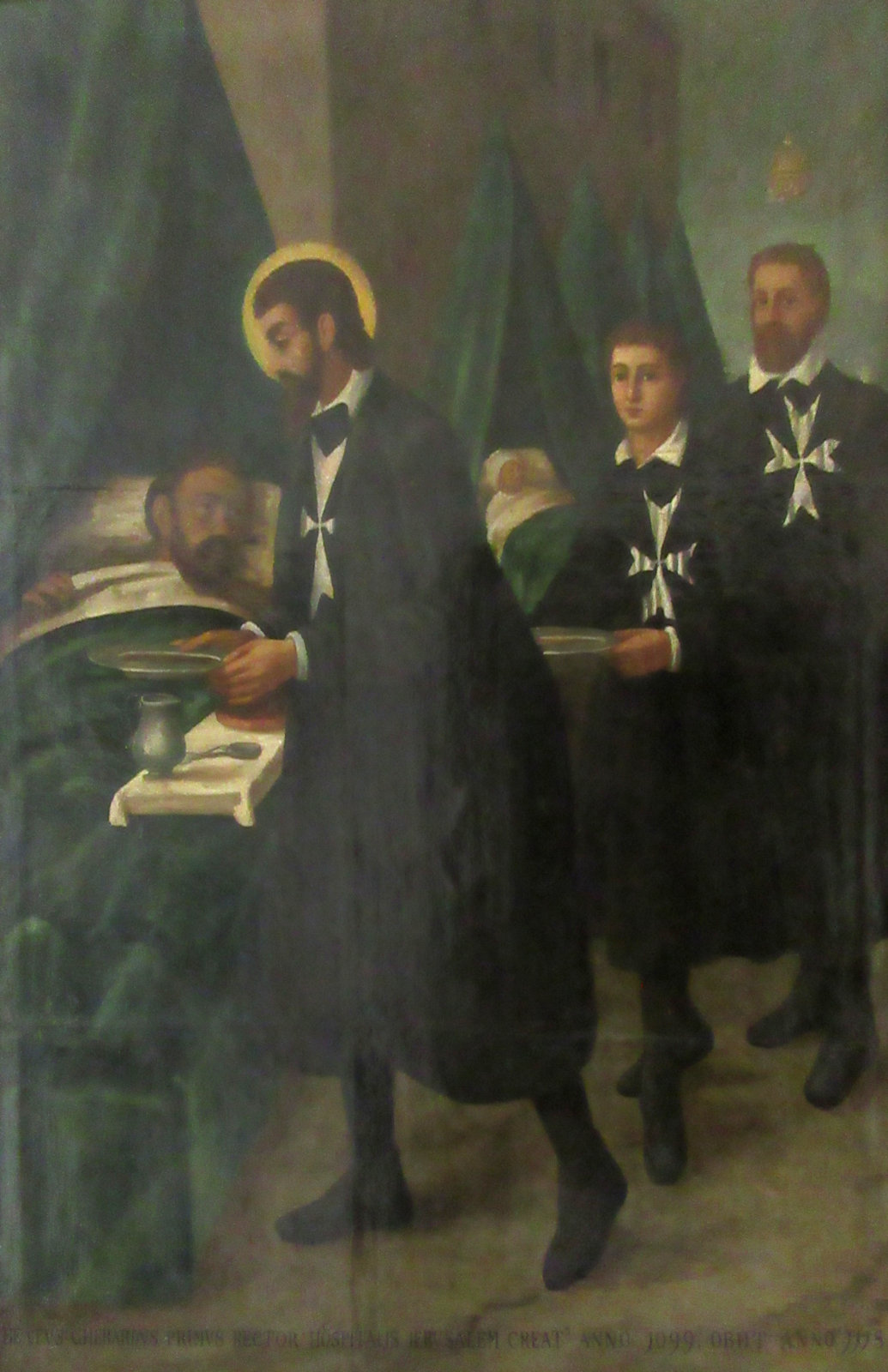 Gerhard und zwei Ordensbrüder versorgen einen Kranken, Bild im Museum Wignacourt in Rabat auf Malta