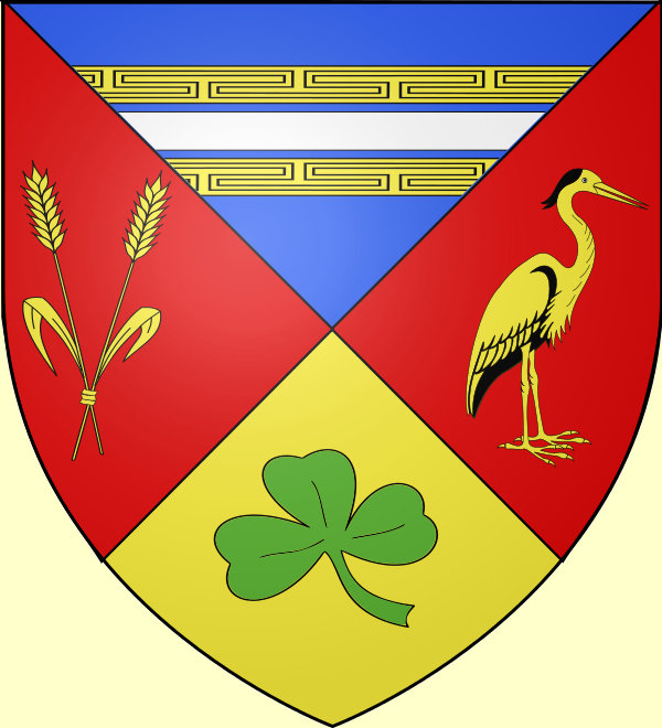 Wappen der Gemeinde St-Gibrien mit dem irischen Kleeblatt zur Erinnerung an Gibrian