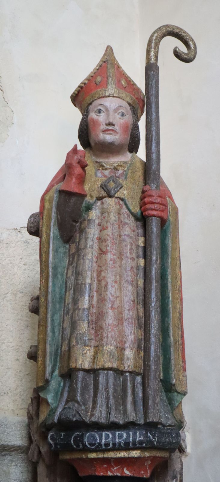Statue in der Kapelle Saint-Gobrien in Saint-Gobrien