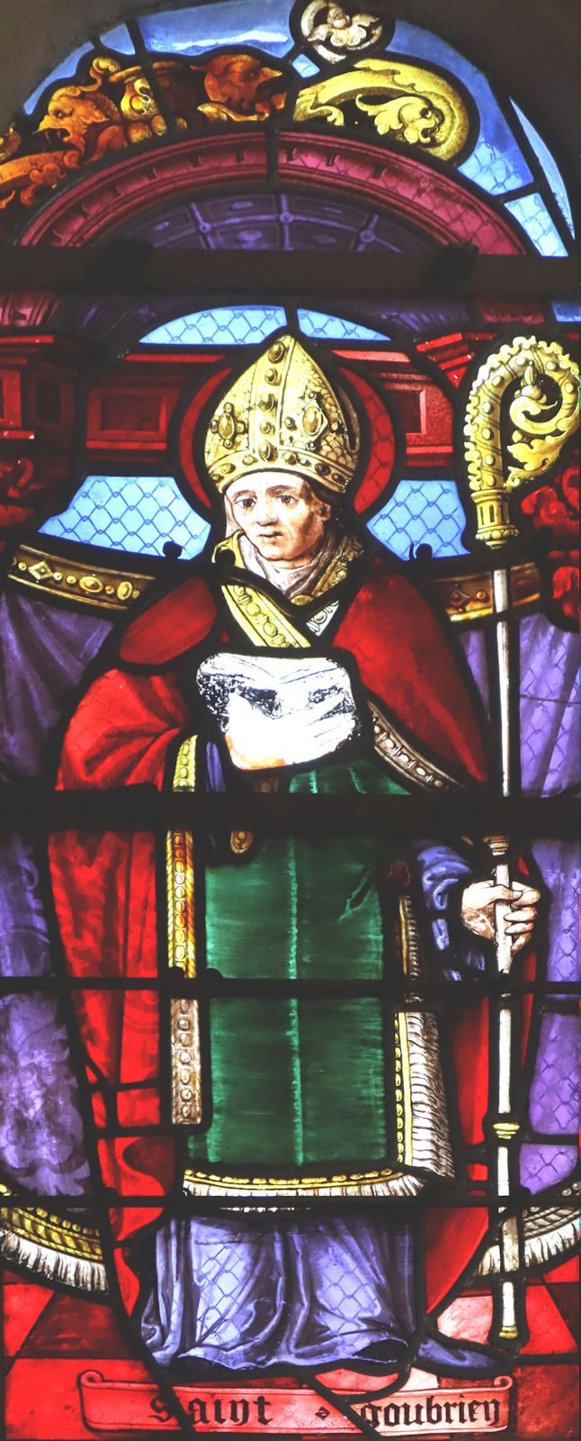 Glasfenster, 18. Jahrhundert, in der Kapelle Saint-Gobrien in Saint-Gobrien
