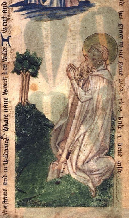 Godric betend, aus: Desert of Religion, um 1420 - 1430 in Nordengland, in der British Library in London