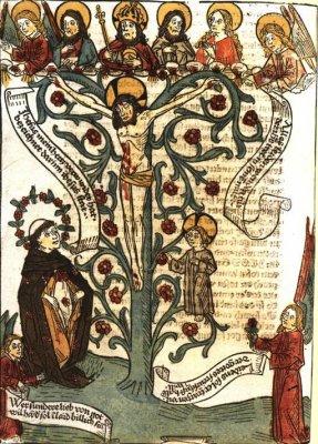 Heinrich Seuse (links unten). Aus: Heinrich Suso, Das Buch genannt Seuse. Augsburg, Anton Sorg, 1482