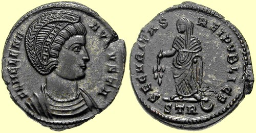 Bronzemünze mit dem Bild der Kaiserin Helena