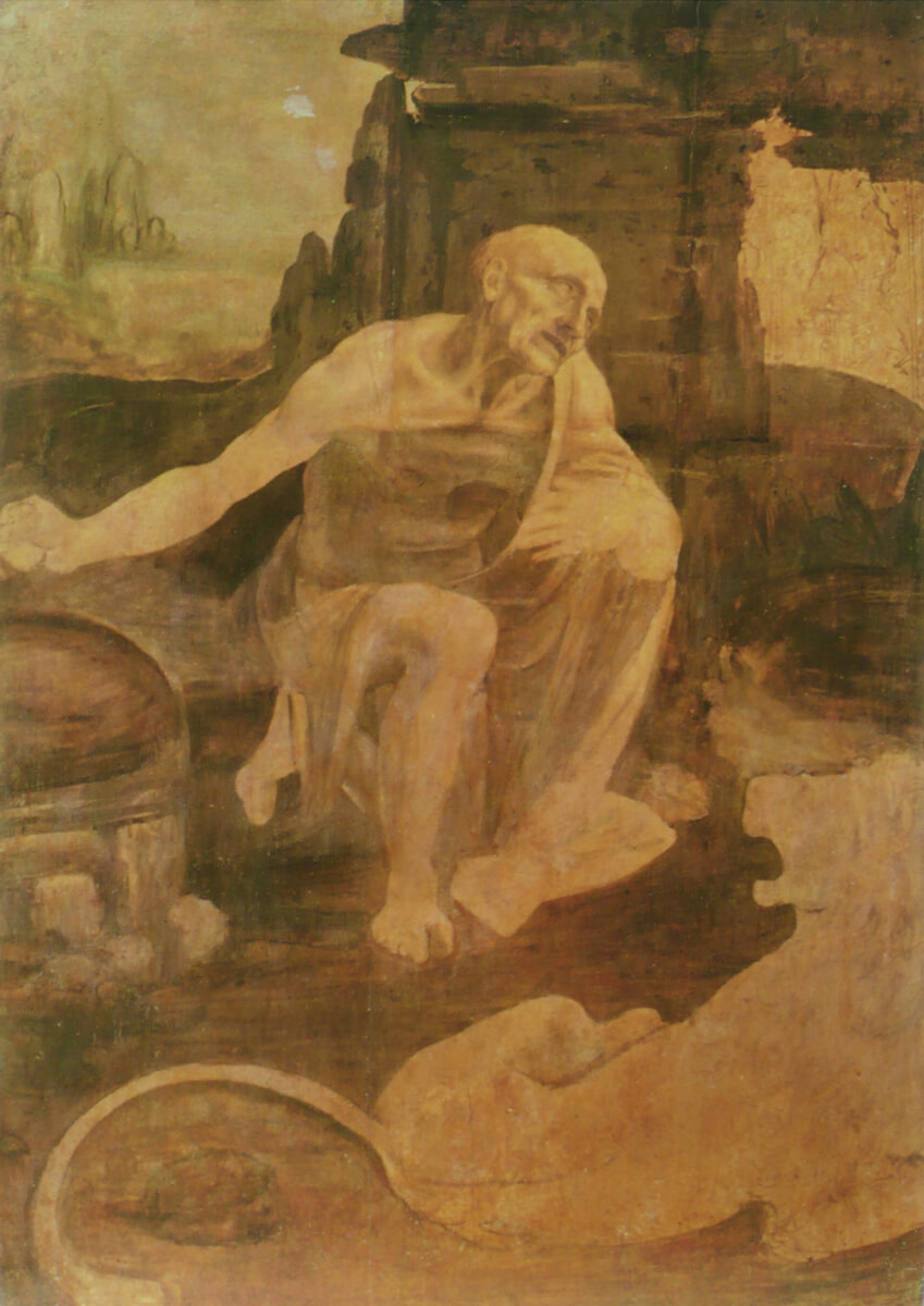 Leonardo da Vinci: Hieronymus in der Wildnis, um 1480, in den Vatikanischen Museen in Rom