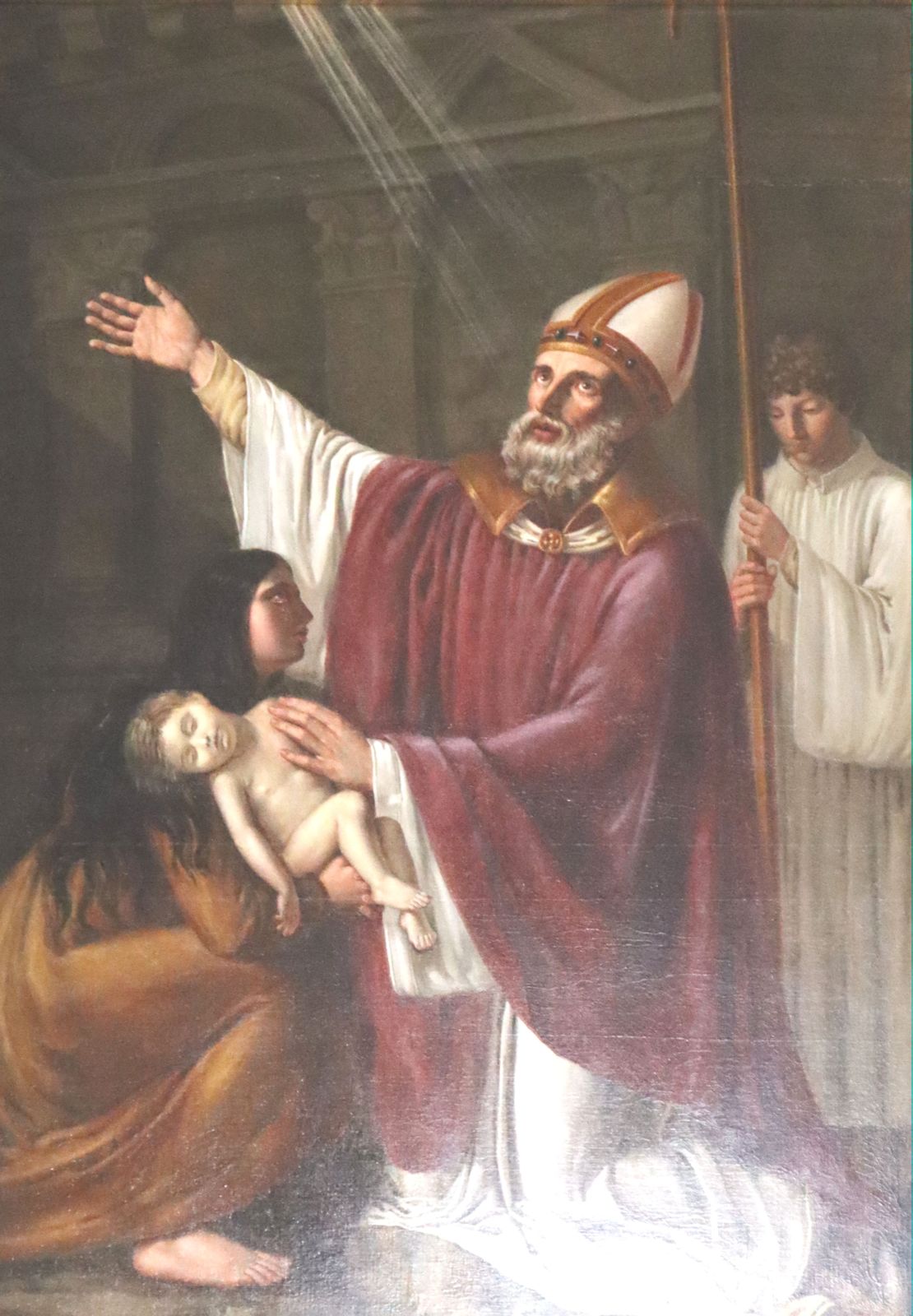 Sartorius: Hilarius erweckt ein totes Kind zum Leben, 1838, in der Hilarius geweihten Kirche in Breuil-Barret bei Nantes