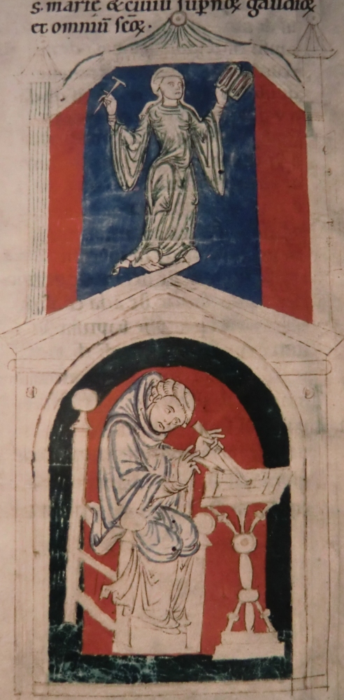 Hildegrad diktiert, Buchmalerei, Bild im Klostermuseum in Hirsau