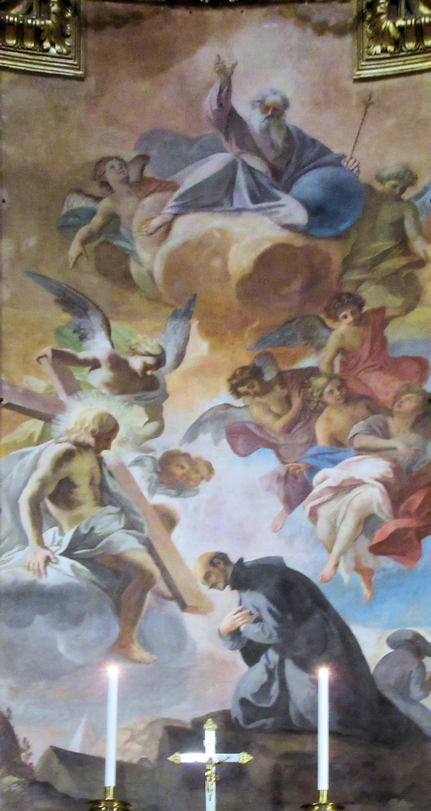 Andrea Ponzo: Ignatius' Vision: Gott selbst bittet Jesus, Ignatius als Knecht anzunehmen, um 1687, in der Kirche Sant'Ignazio di Loyola in Rom