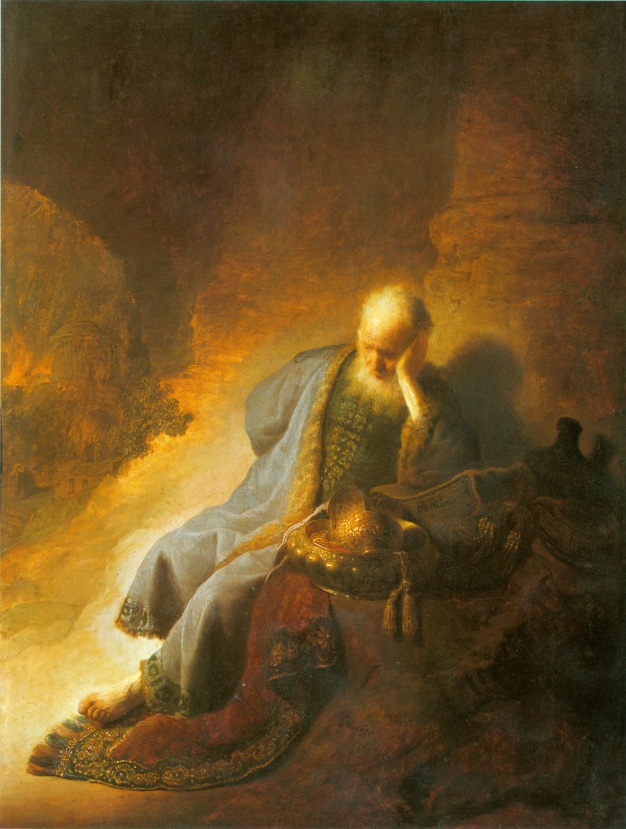 Rembrandt Harmensz van Rijn:  Jeremia beklagt die Zerstörung von Jerusalem, 1630, im Rijksmuseum in Amsterdam