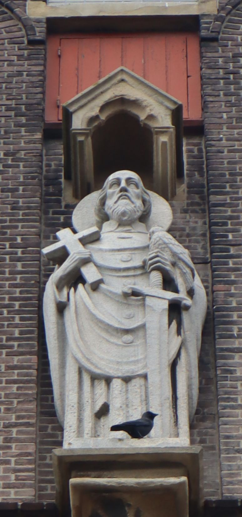 Statue an der Jeron geweihten Kirche in Noordwijk