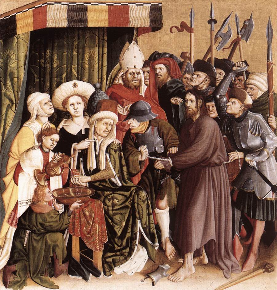 Hans Multscher: Christus vor Pilatus, Panel aus dem Wurzacher Altar von 1437, Staatliche Museen in Berlin