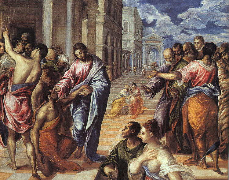 El Greco: Heilung des Blinden in Bethsaida (Markusevangelium 8, 22 - 25), 1577 - 78, im Metropolitan Museum of Art in New York