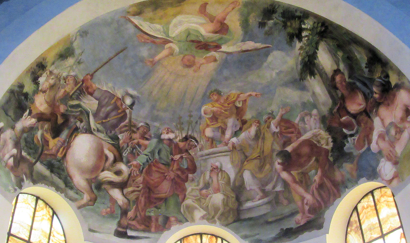 Cavalier d'Arpino: Johannes entsteigt dem Ölkessel, Apsisfresko, um 1600, in der Kirche San Giovanni a Porta Latina in Rom