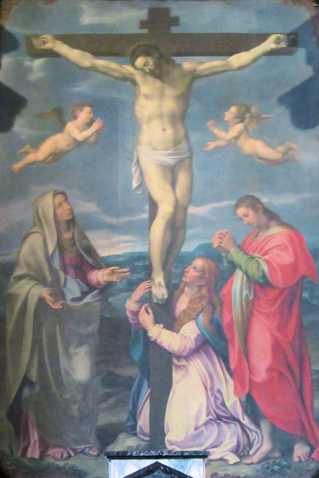 Girolamo Siciolante da Sermoneta: Johannes, Maria (links) und Maria Magdalena (Mitte) unter dem Kreuz Jesu, 1575, in der Basilika San Giovanni in Laterano in Rom